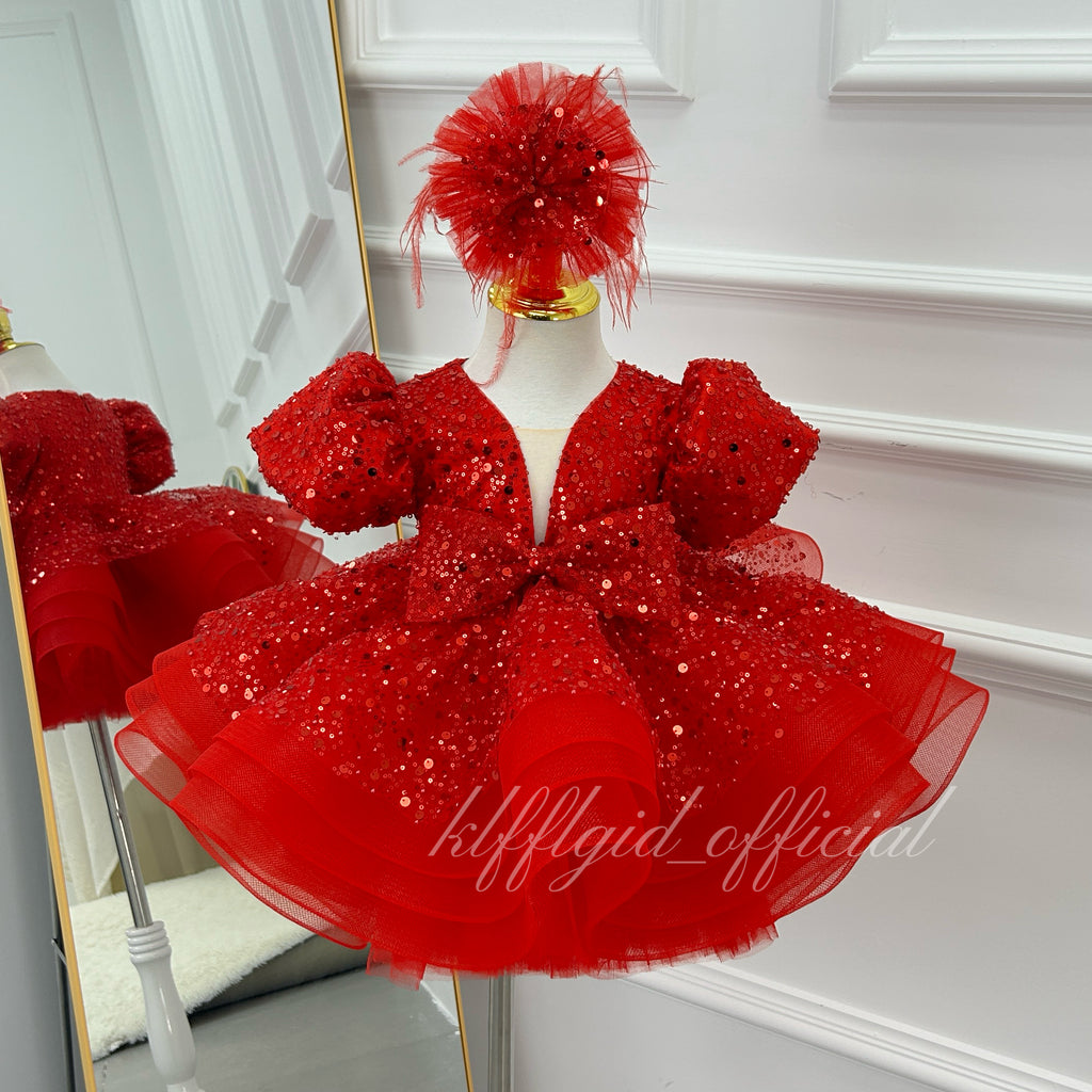 Baby First birthday dress Flower girl dress Red Christmas dress for girls | KLFFIGID