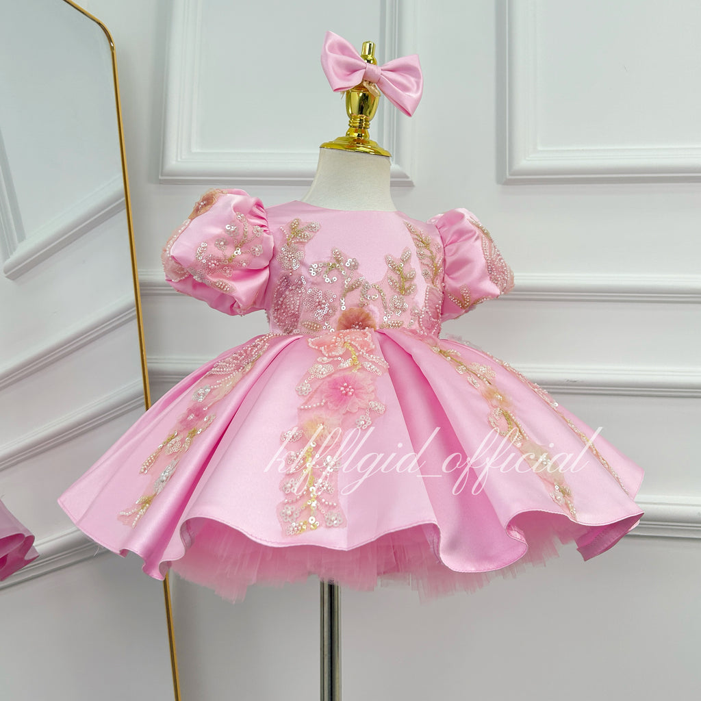 Girls Sequin Tulle Princess Dress 3D Floral Flower Girl Dress Baby's birthday outfit | KLFFIGID