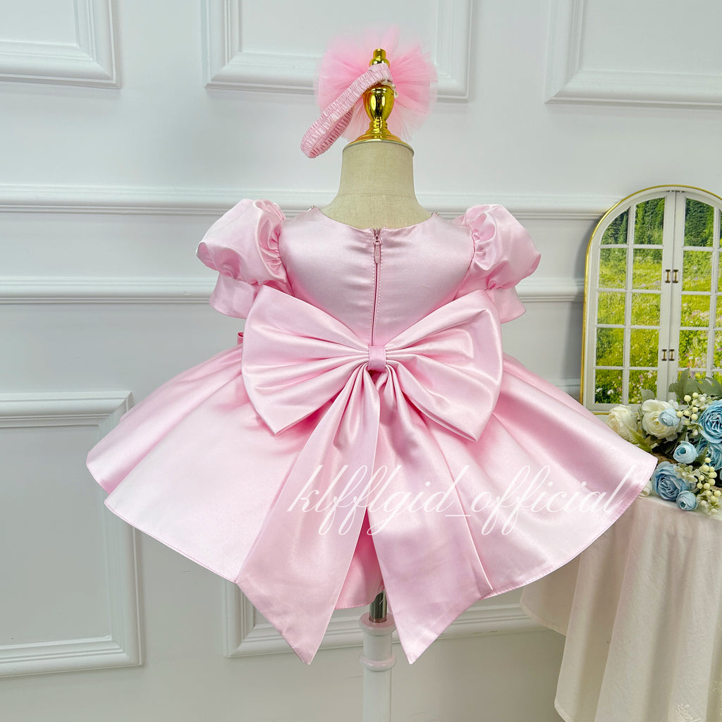 Baby First Birthday Big Bow Flower Girl Wedding Dress | KLFFLGID