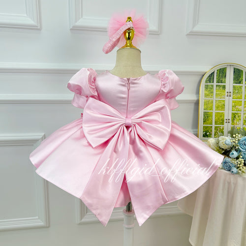 Baby First Birthday Big Bow Flower Girl Wedding Dress | KLFFLGID