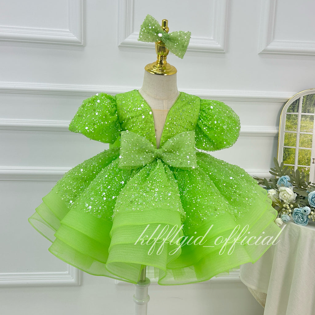 girl formal dress Sparkly short-sleeve princess gown for kids｜KLFFIGID