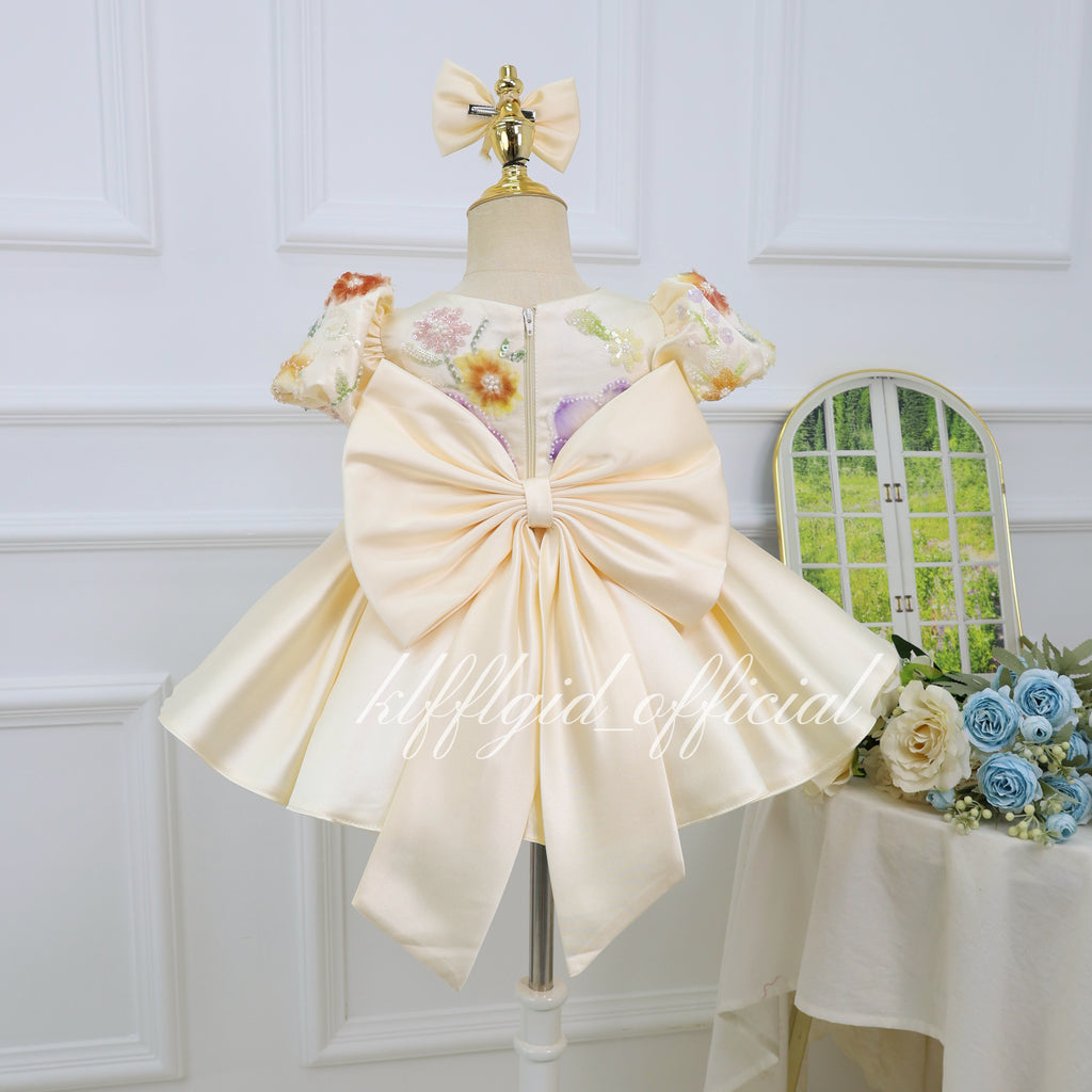 Girls Sequin Tulle Princess Dress 3D Floral Flower Girl Dress Baby's birthday outfit | KLFFIGID