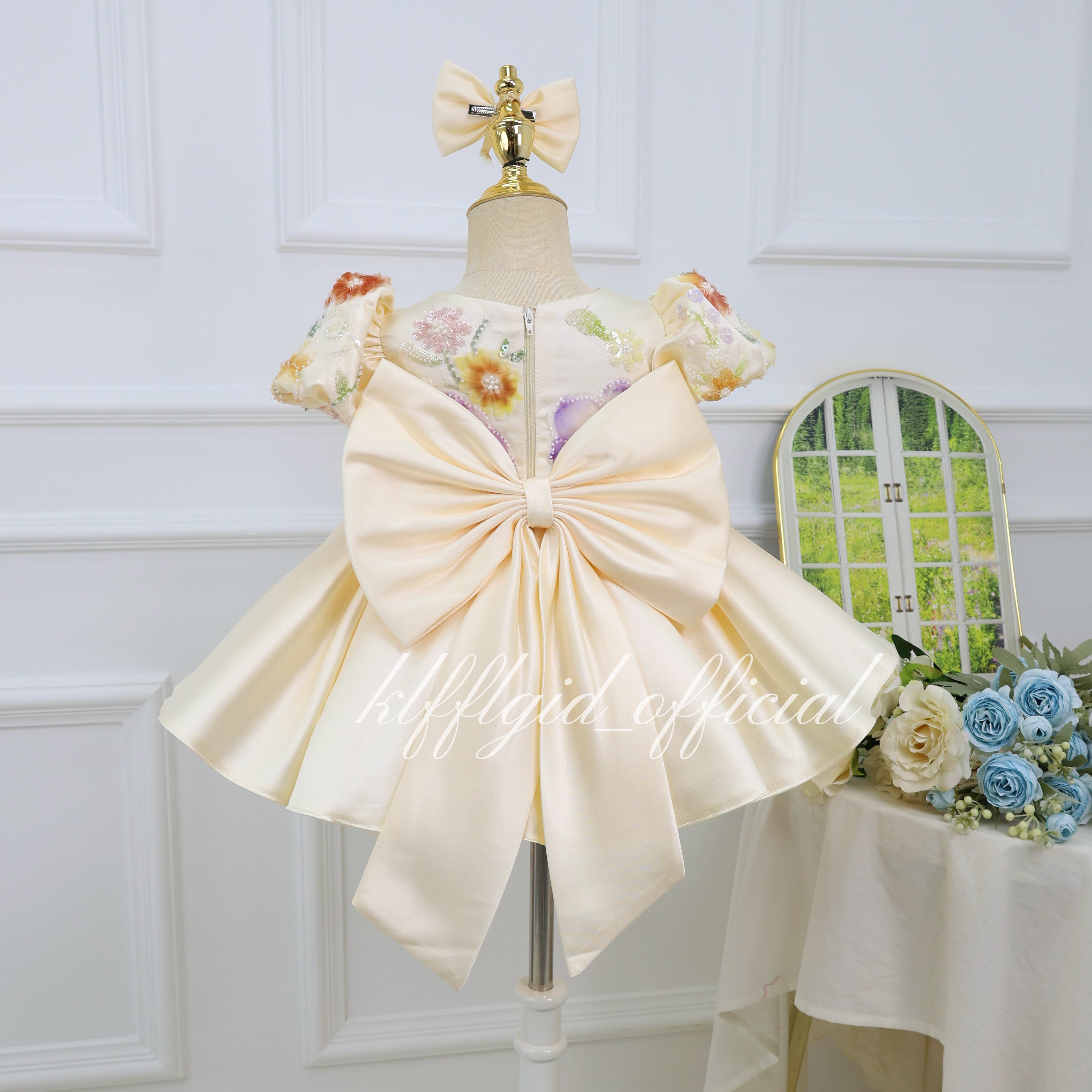Girls Sequin Tulle Princess Dress 3D Floral Flower Girl Dress Baby's birthday outfit | KLFFIGID