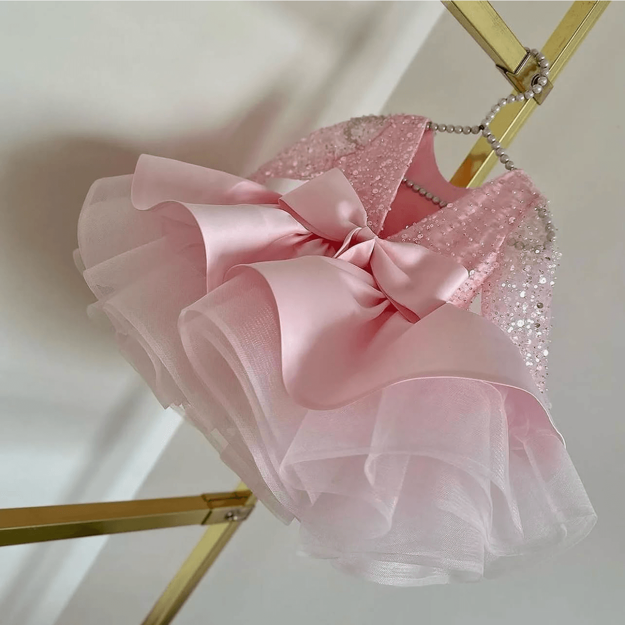 Satin Sequin Big Bow Fluffy Girls Birthday Princess Dress | KLFFIGID