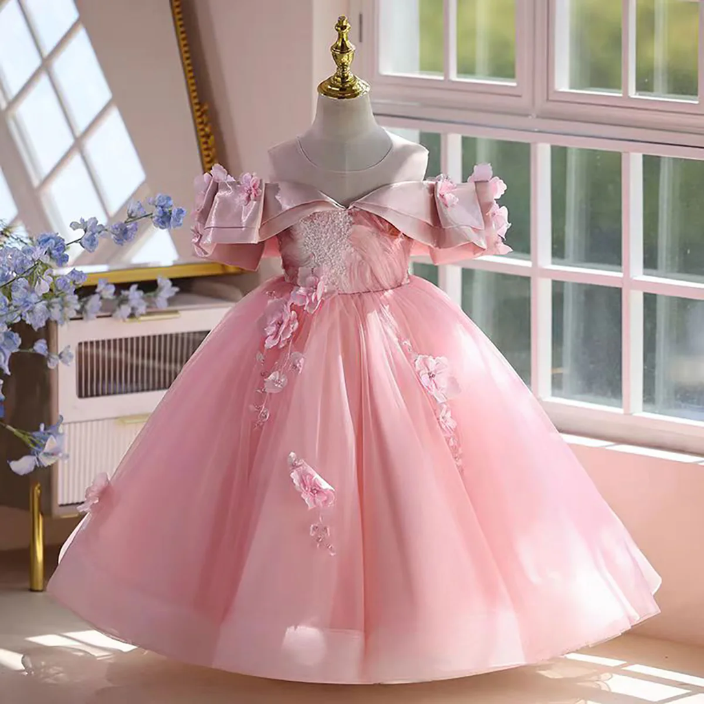 Flower Girl Wedding Dress, Princess Tulle Ball Gown,  Floral Girls Pageant Dress, Birthday Party Princess Dress, Photoshoot
