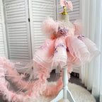 Cute Feather Sleeve Embroidery Girl Birthday Dress | KLFFIGID