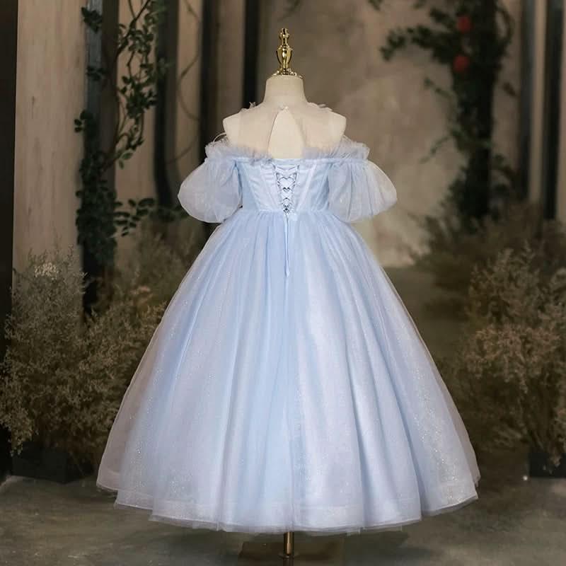 Violin Stage Performance Feather Mesh Elegant Girls Evening Dress