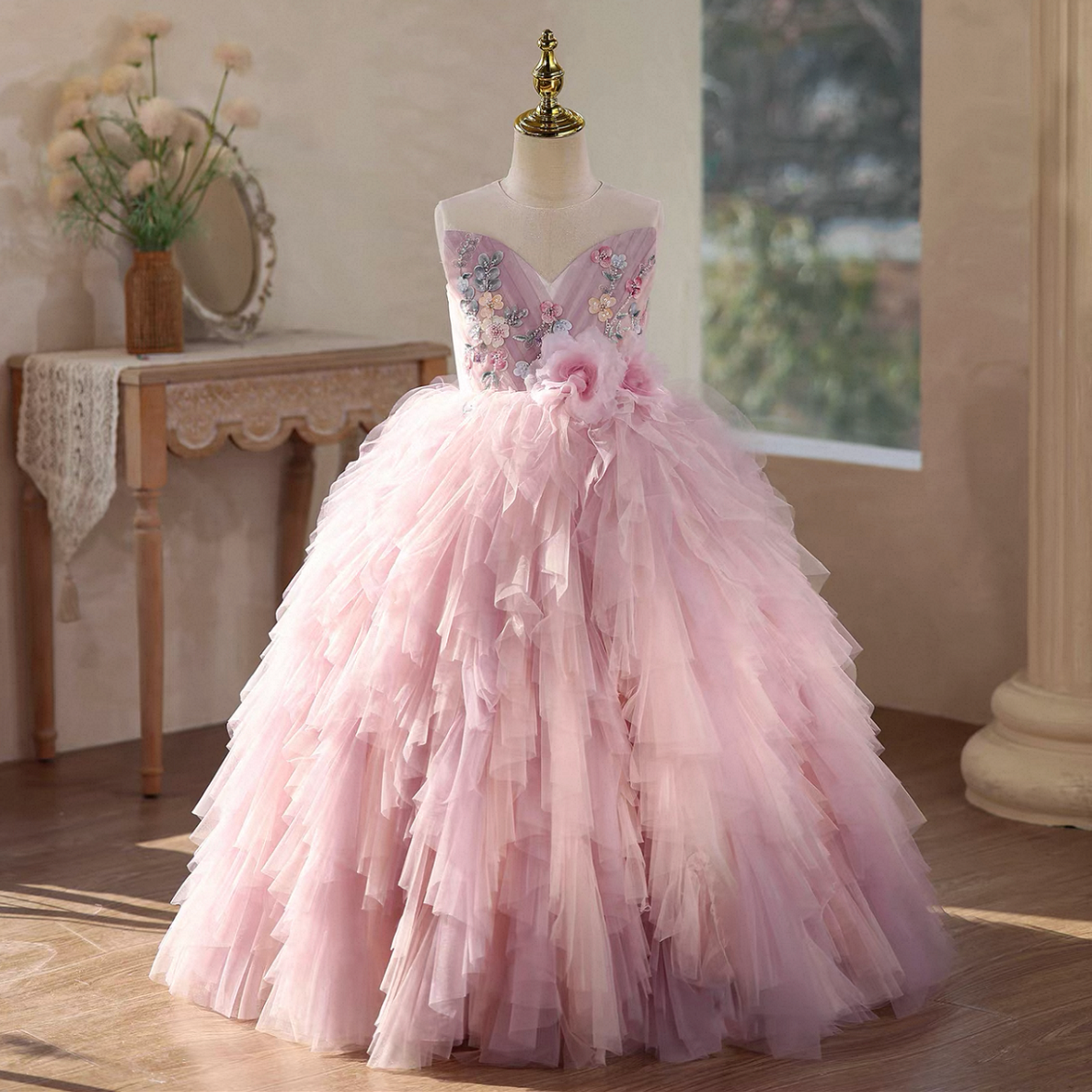Girls' ballet dresses, children's long dresses, princess dresses for wedding flower girls aged 3-12, birthday dresses