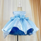 Blue Baby Girl Fluffy Birthday Princess Dress Sequin Bow Party & Performance Outfit | KLFFIGID