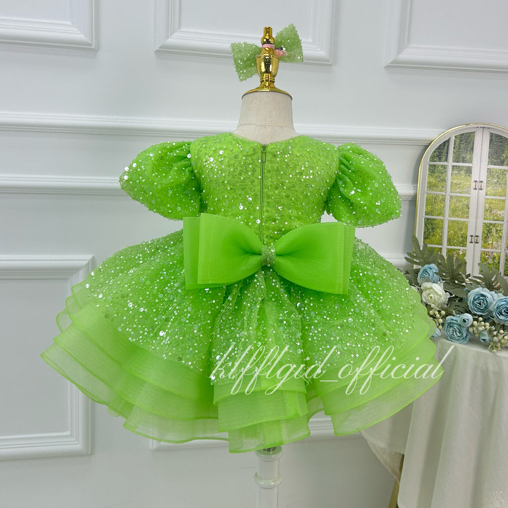 girl formal dress Sparkly short-sleeve princess gown for kids｜KLFFIGID