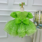 girl formal dress Sparkly short-sleeve princess gown for kids｜KLFFIGID