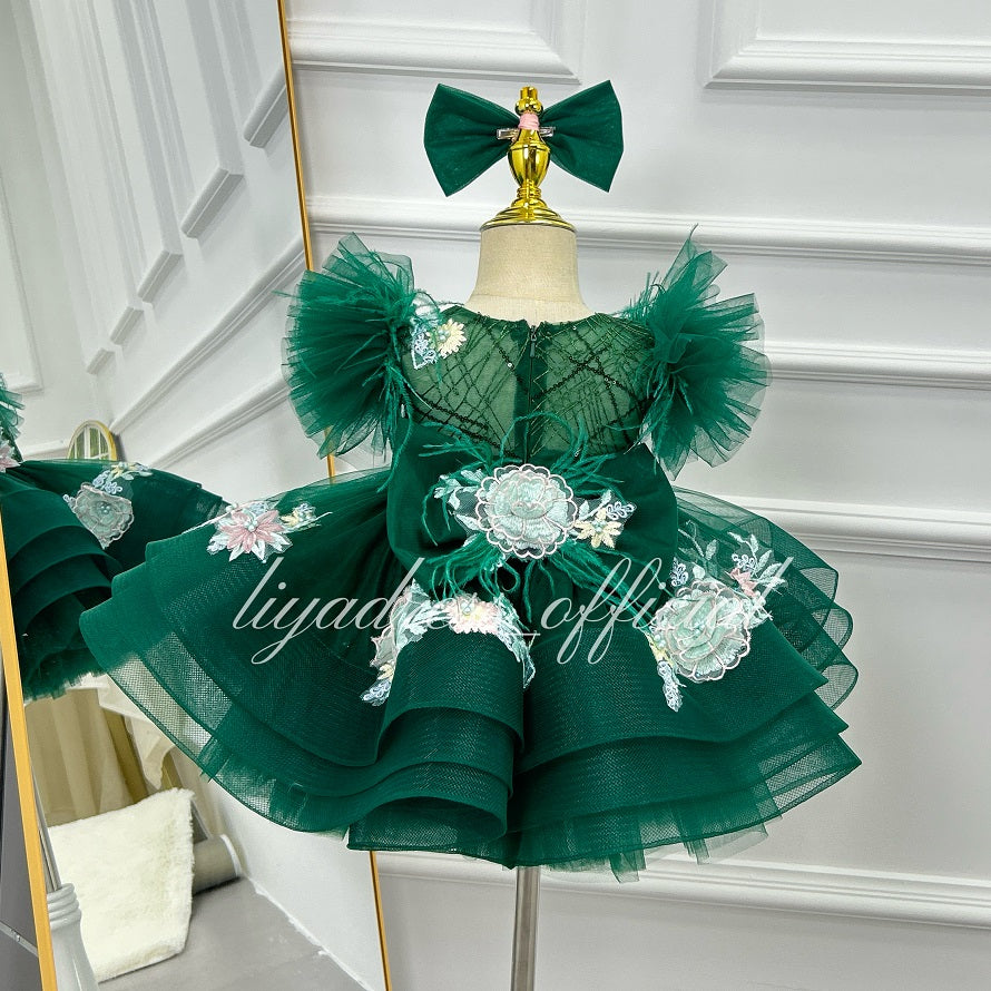 Girls Embroidered Flower Princess Dress Feather Sleeve Party Dress | KLFFIGID