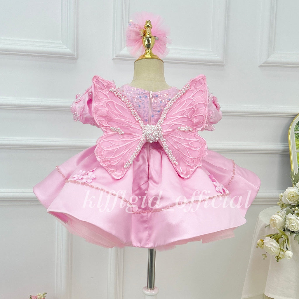 Luxury Large Bow Girls Couture & First Birthday Dress | KLFFLGID