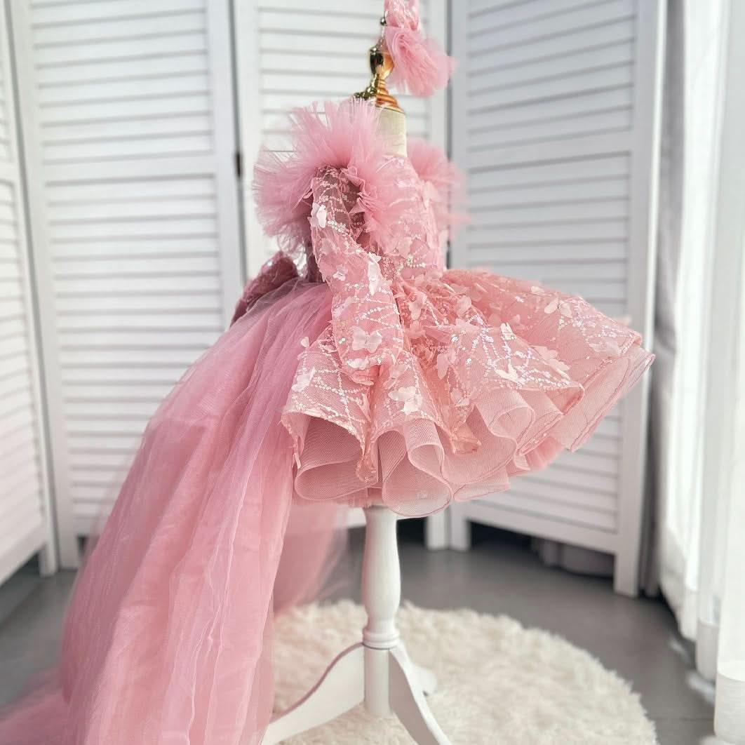 Girls Bow Flower Princess Dress Detachable Train | KLFFIGID