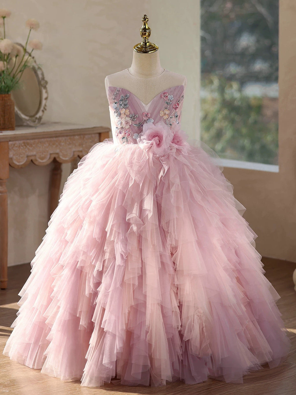 Girls' ballet dresses, children's long dresses, princess dresses for wedding flower girls aged 3-12, birthday dresses
