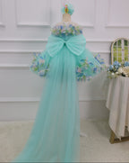 Baby Birthday Flower Girl Dress Feathered Hem Gown with Train | KLFFLGID