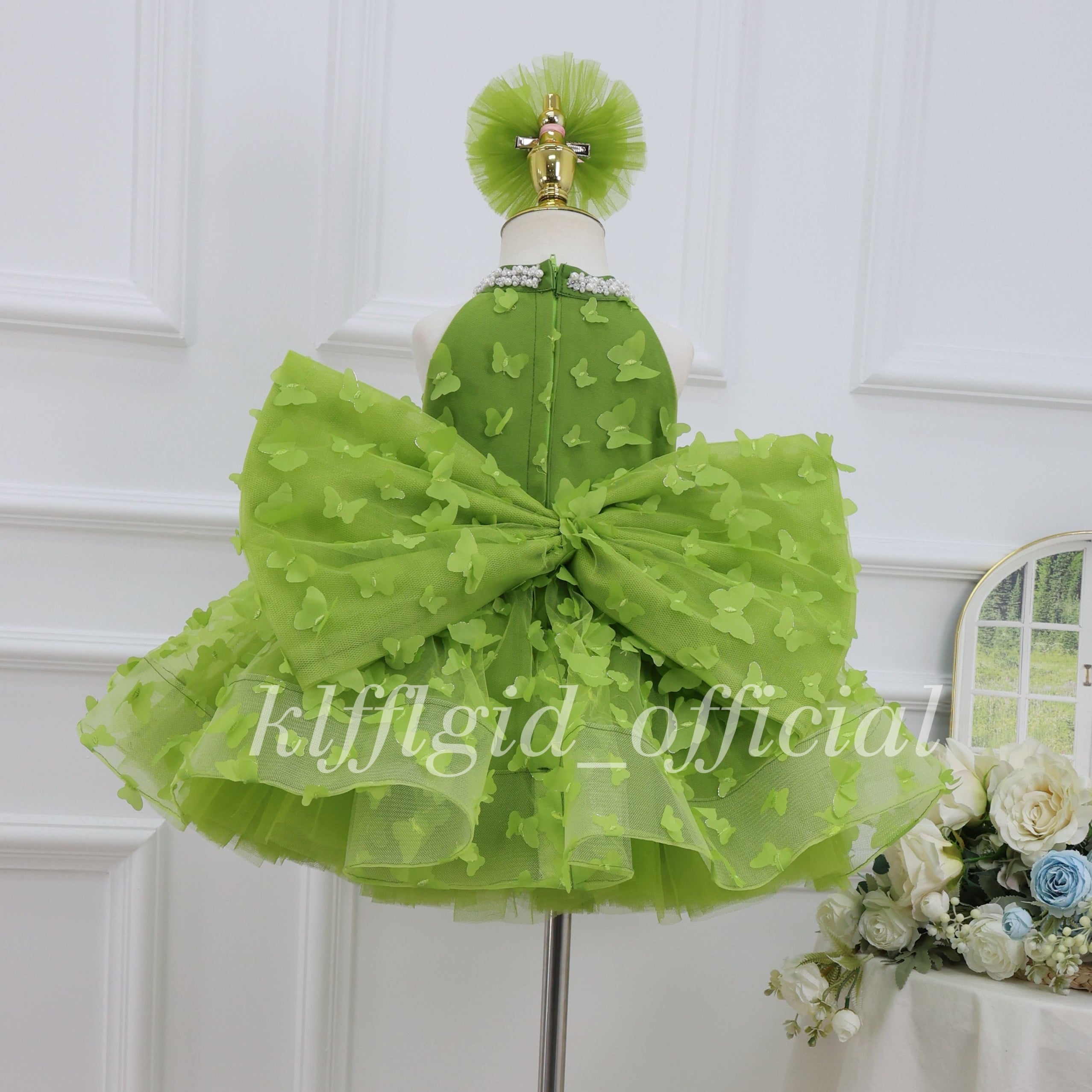 Birthday dress for girls Elegant pageant gown Green party dress｜KLFFIGID