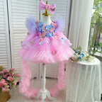 Fluffy Purple Birthday Party Baby Dress with Floral Details | KLFFIGID