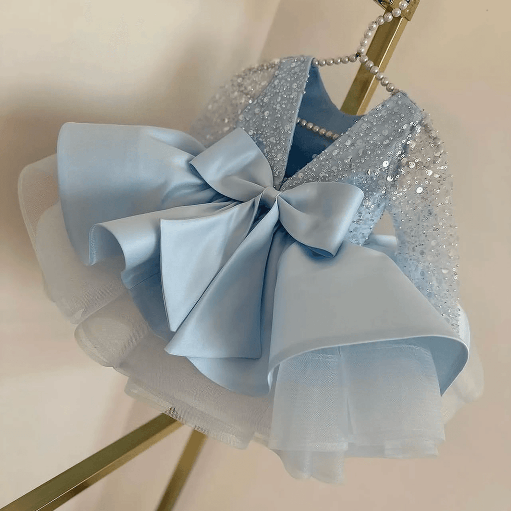 Satin Sequin Big Bow Fluffy Girls Birthday Princess Dress | KLFFIGID