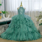 3-12 years old sequined elegant girl's dress with train, stage performance evening dress, birthday party girl princess dress girl pageant dress