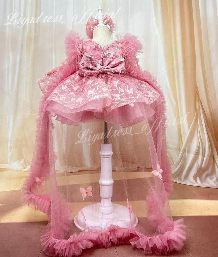 Butterfly Fluffy Princess Dress Long Sleeve Christmas & Birthday Outfit | KLFFIGID