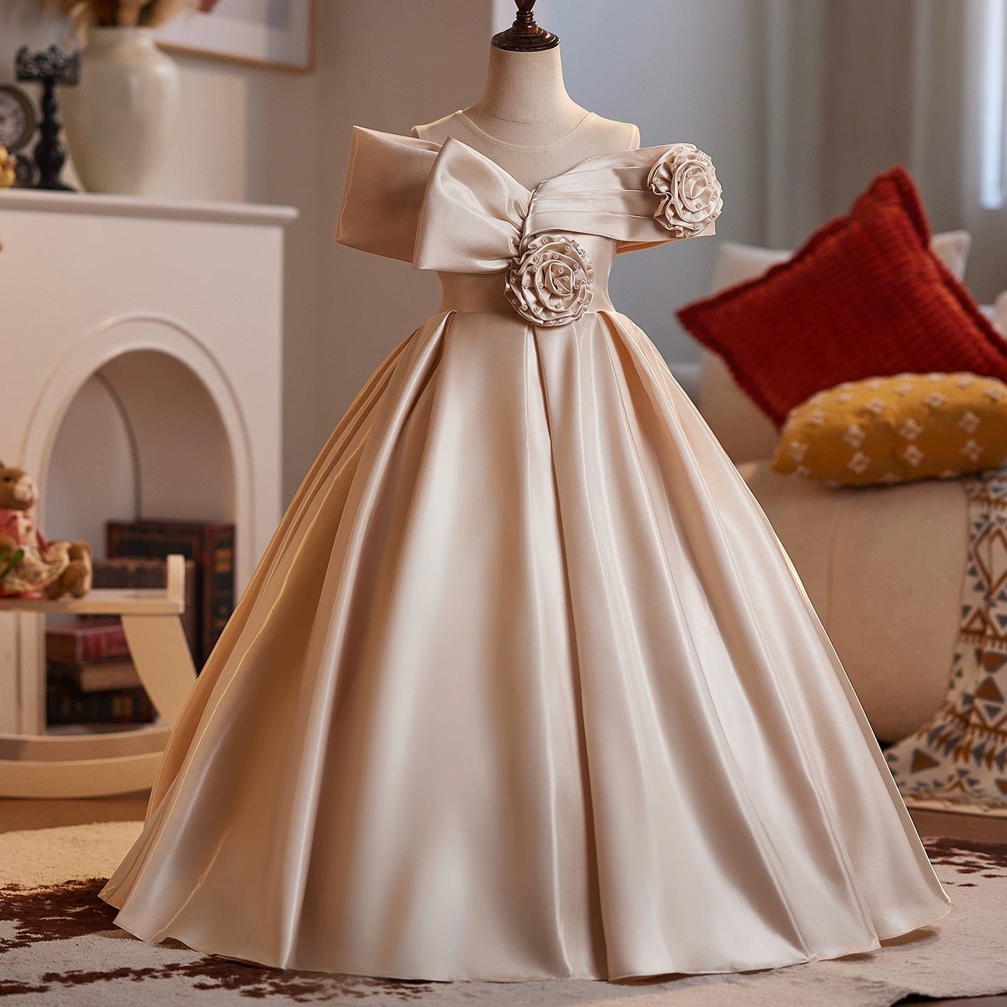 Elegant wedding flower girl dress, school ceremony party girl princess dress, ballerina girl dress