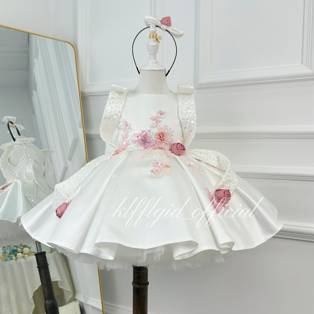 Baby Birthday 3D Floral Dress & Wedding flower girl Dress | KLFFIGID