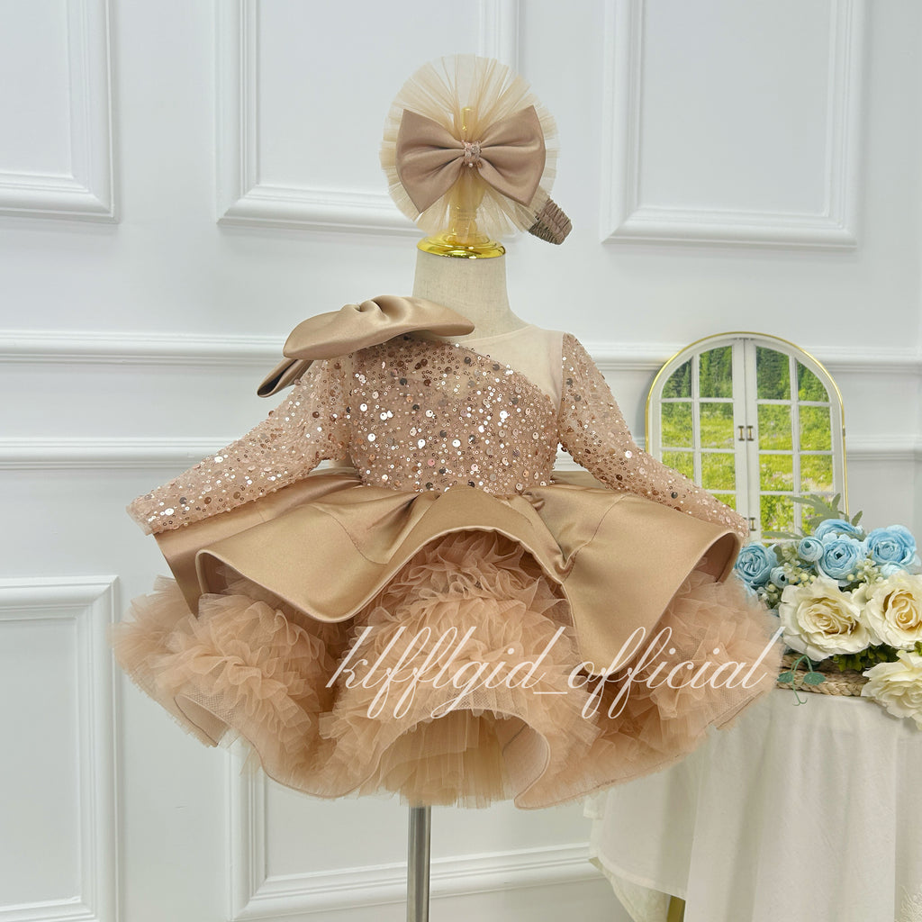 Sparkly Long Sleeve Birthday Pageant Dress for Baby Girls | KLFFIGID