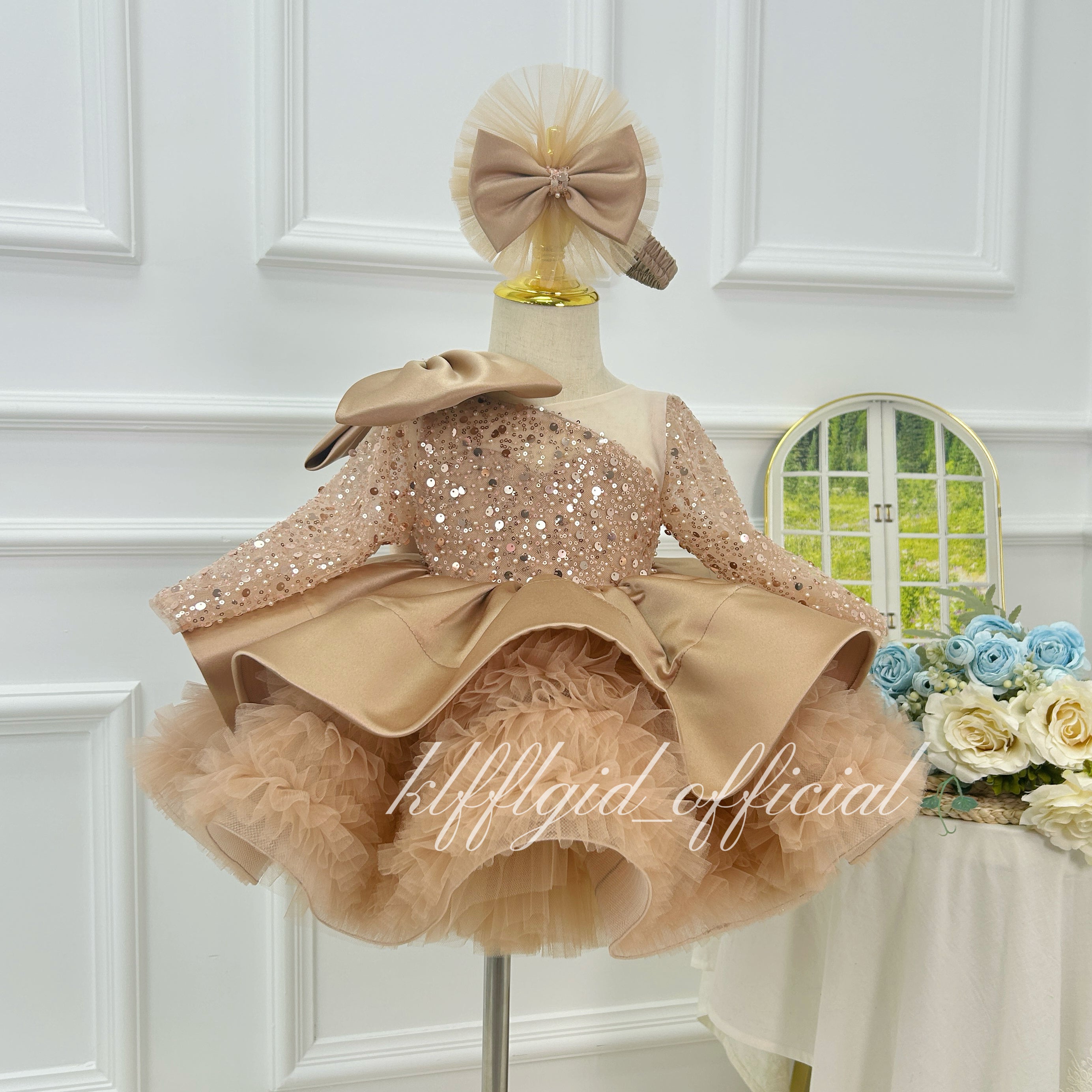 Sparkly Long Sleeve Birthday Pageant Dress for Baby Girls | KLFFIGID