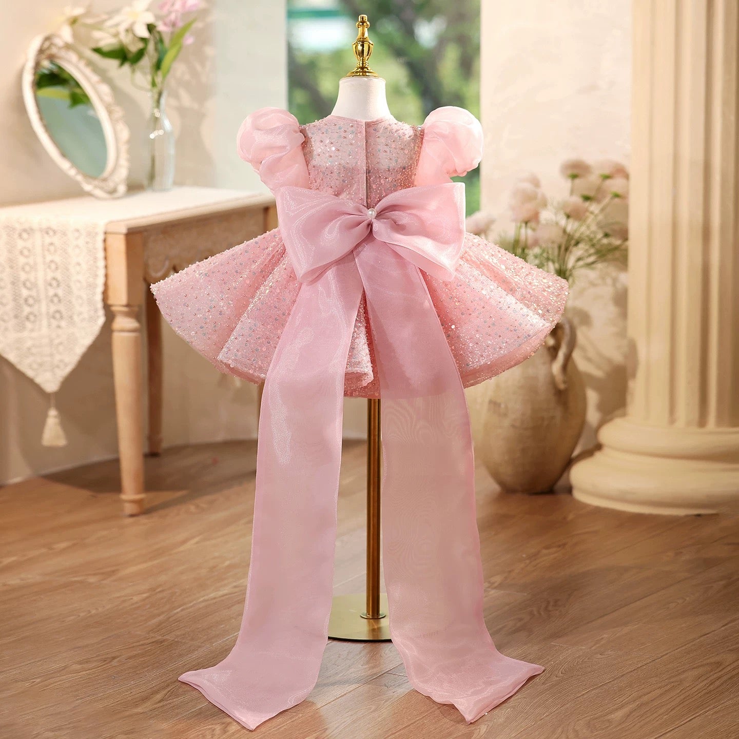 Short Sleeve Sequin Princess Birthday Party Dress | KLFFIGID