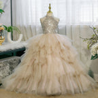 3-12 years old sequined elegant girl's dress with train, stage performance evening dress, birthday party girl princess dress girl pageant dress
