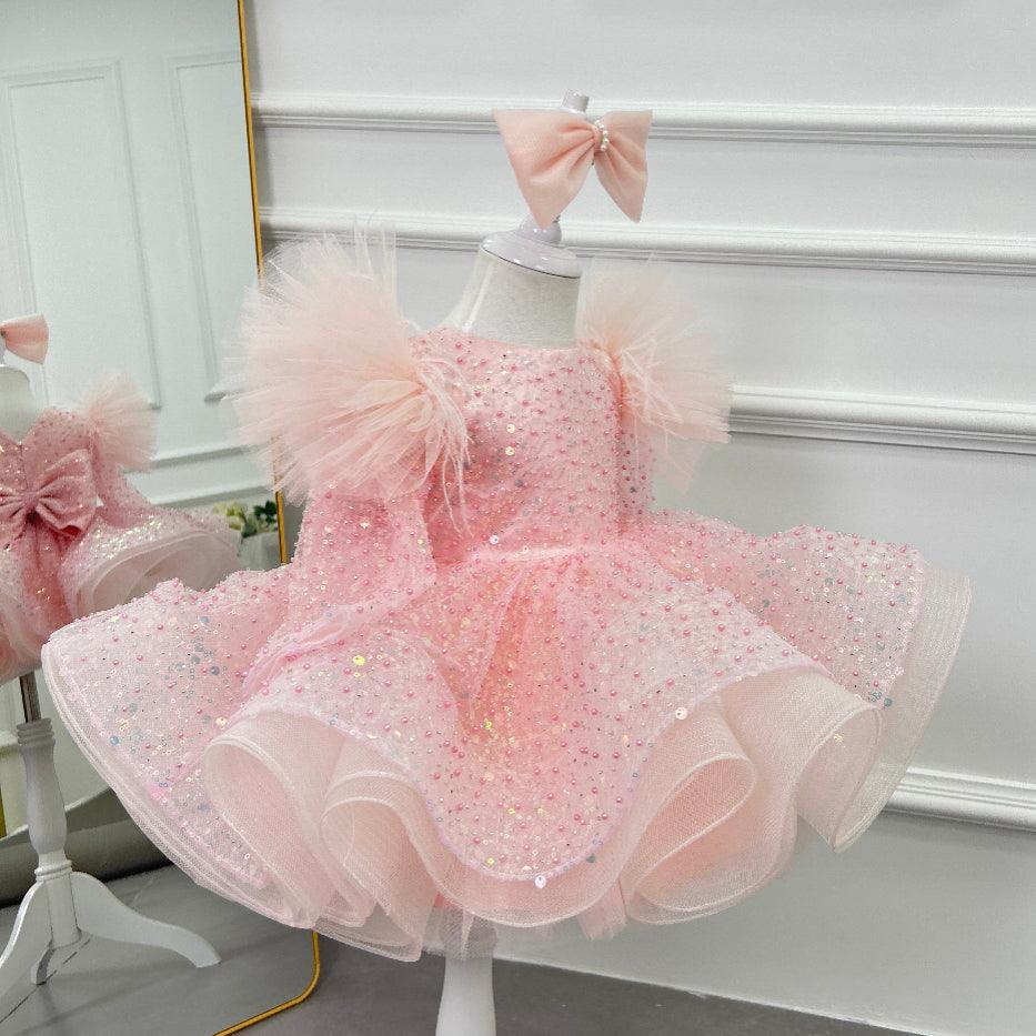 New Stage Performance First Birthday Sequined Long Sleeve Girls Dress
