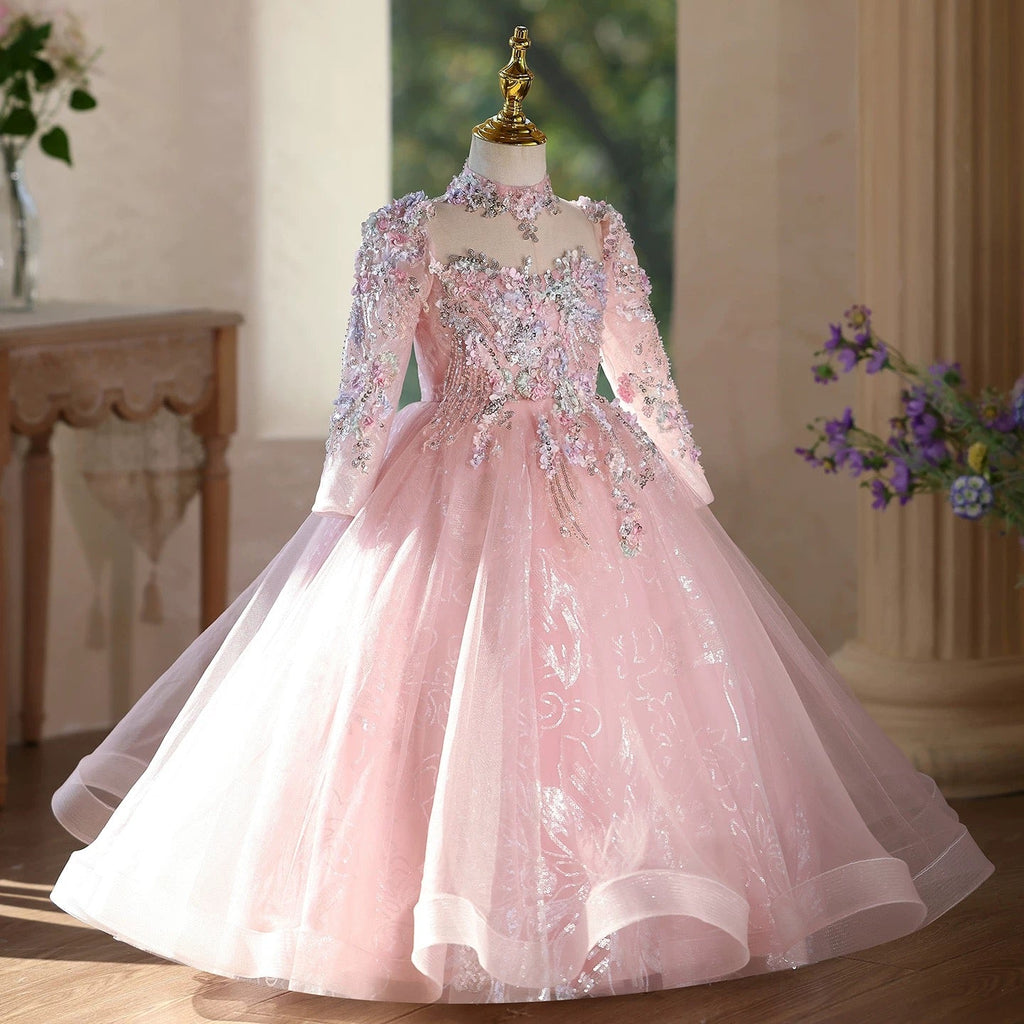 Girls long sequined long sleeve princess dress fashionable luxury birthday catwalk dress School ceremony girls princess dress