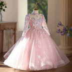 Girls long sequined long sleeve princess dress fashionable luxury birthday catwalk dress School ceremony girls princess dress
