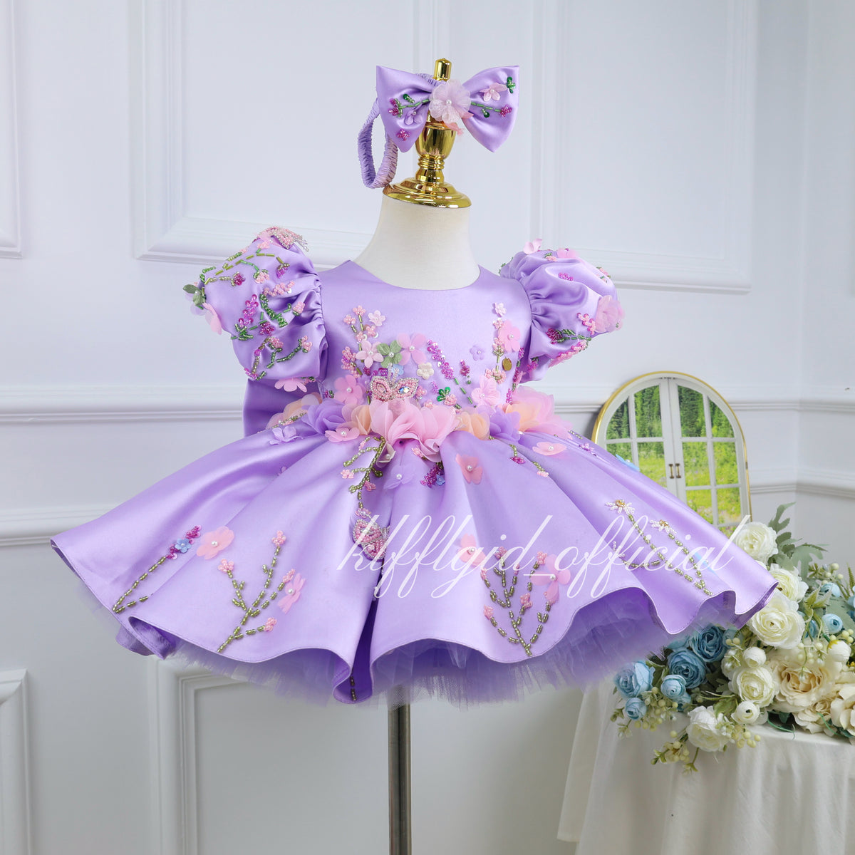 3D Floral Party Dress Baby Birthday Dress Elegant pageant gown｜KLFFIGID