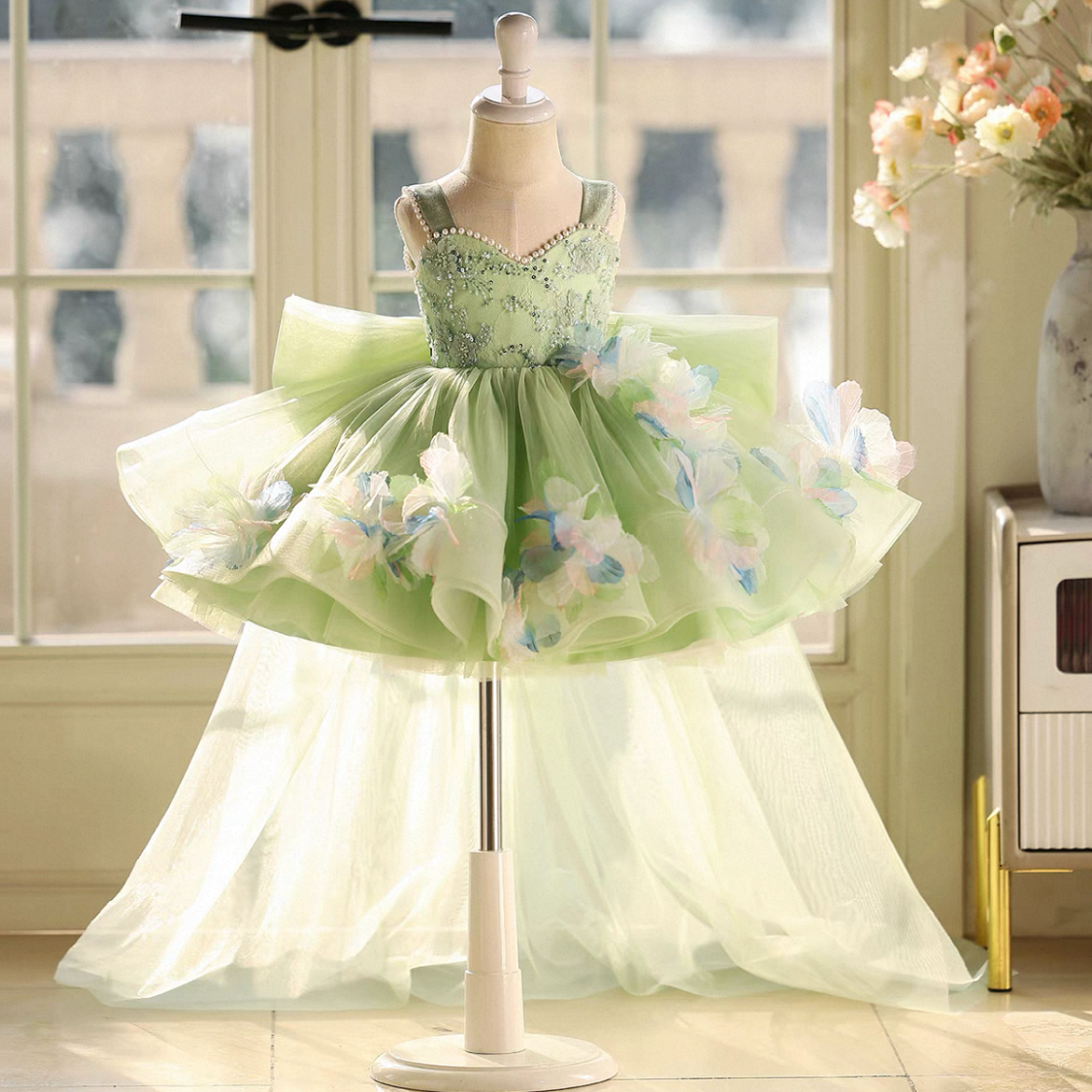 Fluffy 3D Floral Sequin Embroidered Princess Dress | KLFFIGID