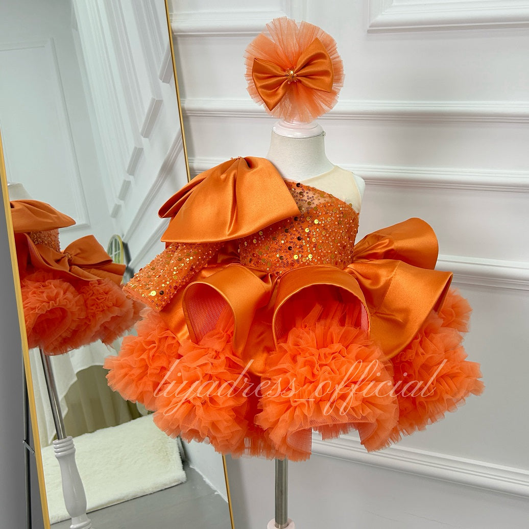 One-Shoulder Mesh Fluffy Stage Performance Dress for Girls | KLFFIGID