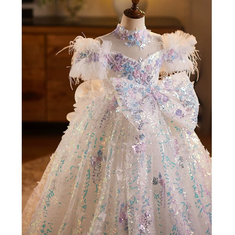 Children's sparkling evening dresses, elegant high-end stage performance dresses, wedding dresses for girls