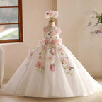 3-12 years old wedding flower girl trailing elegant flower mesh girl evening dress