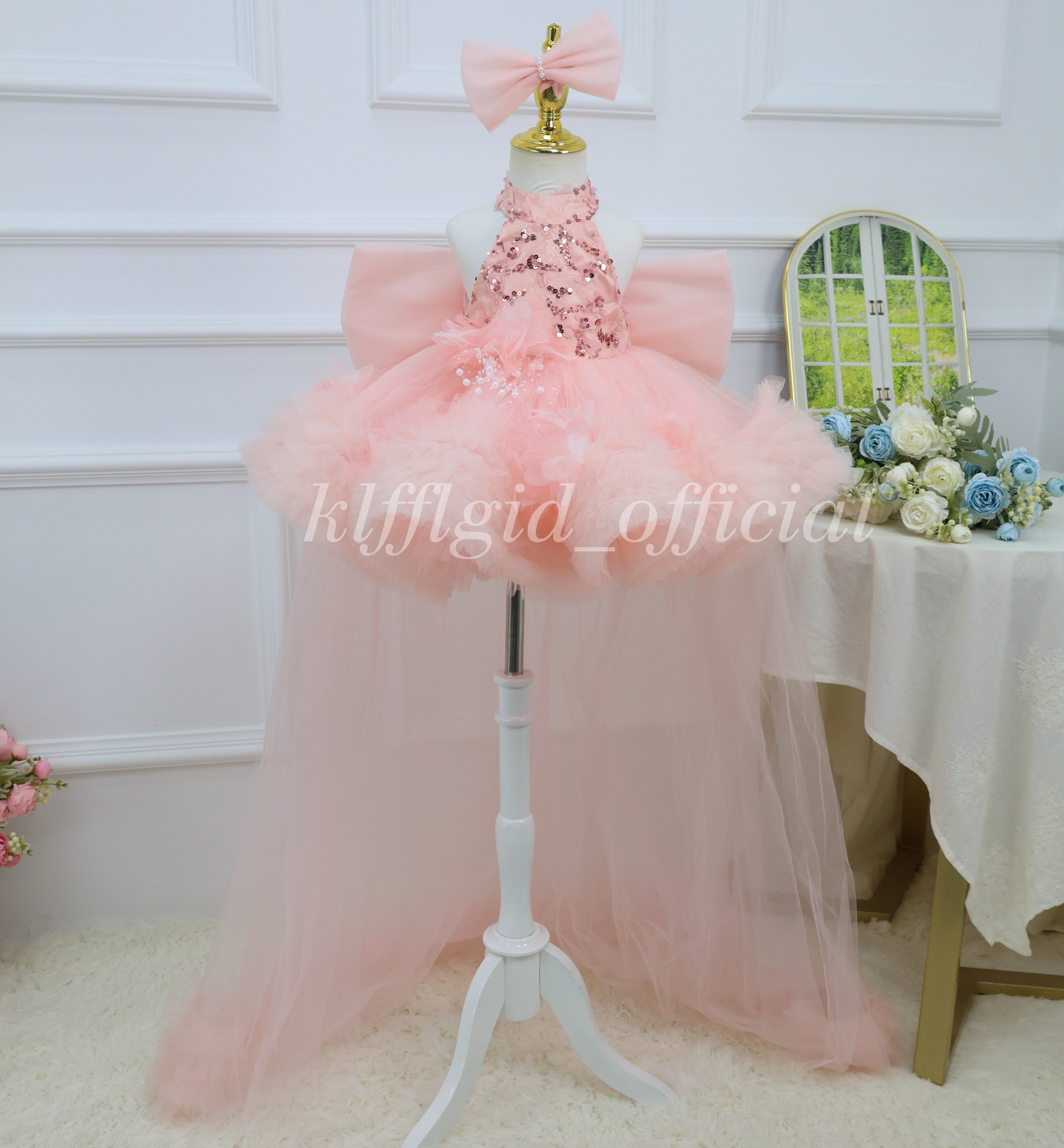 Baby Birthday Dress Gorgeous Flower Girl Dress Toddler Layered Tulle Skirt | KLFFIGID