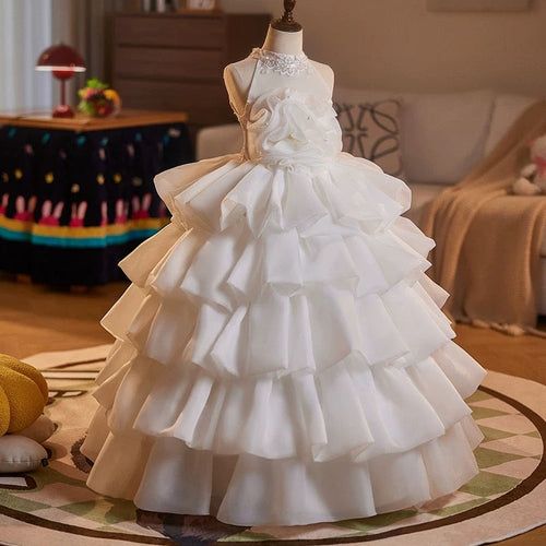 3-16 years old Girls Summer Princess Dress Lace Tulle Floral Birthday Party Dress