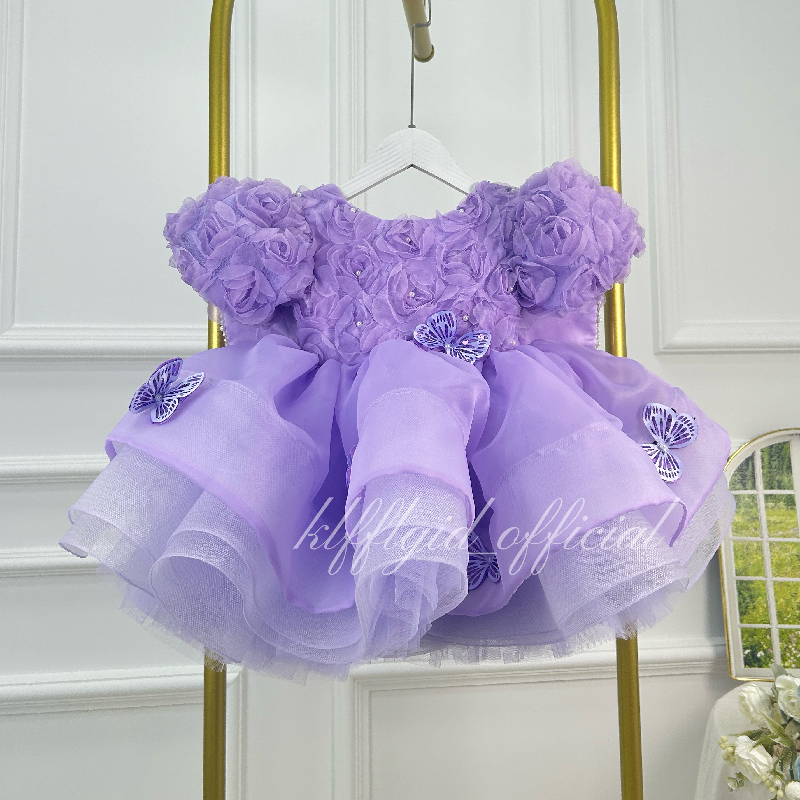 Toddlers Birthday dress Rose blossoms Pageant gowns for girls Burgundy   | KLFFLGID