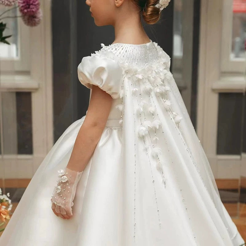 Elegant high-end wedding dress, children's dress, birthday party banquet tail girl dress, baby girl pageant dress