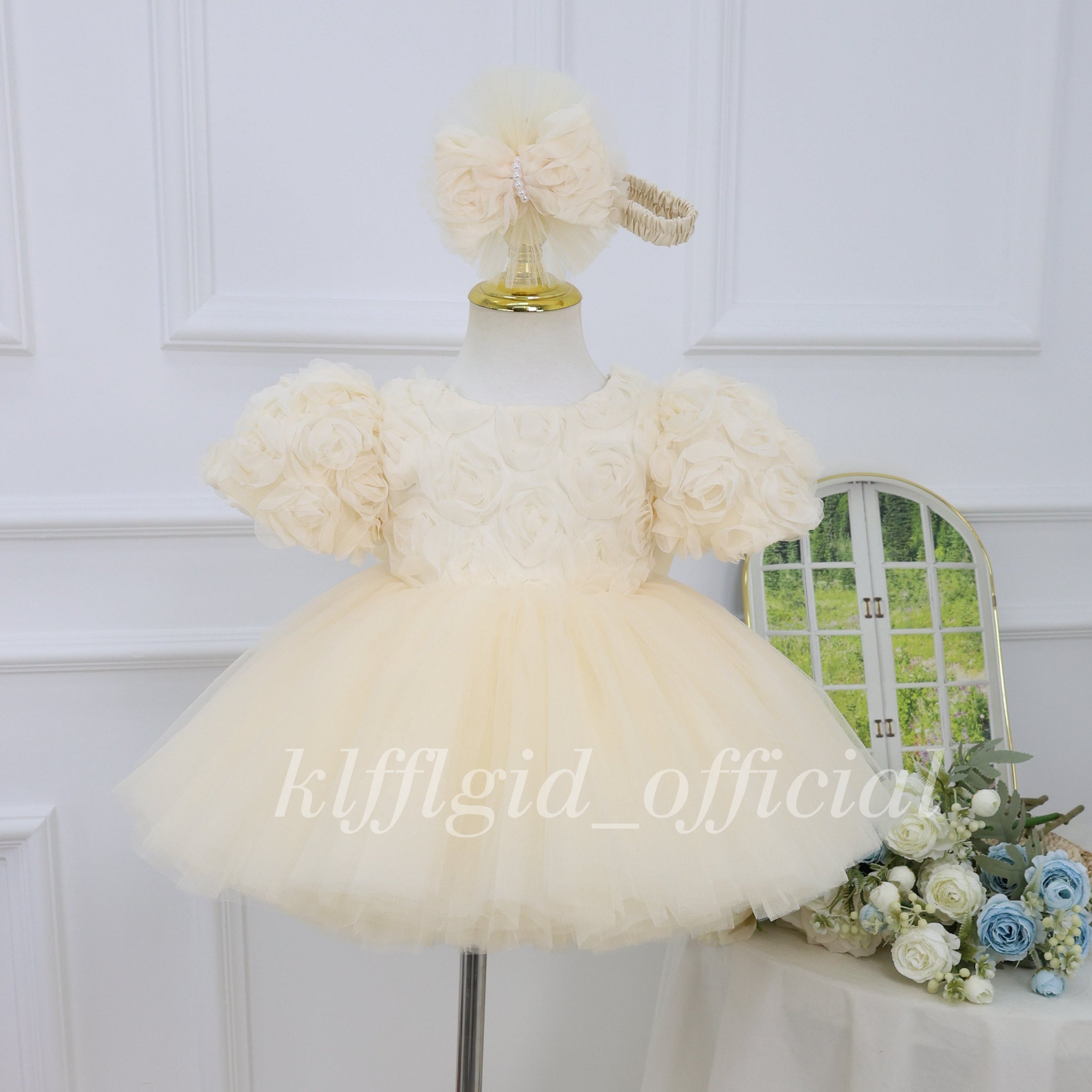 Rose-Adorned Pageant Gown & 1st Birthday Dress for Girls | KLFFLGID