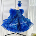 Girls Long Sleeve Butterfly Glitter Christmas Evening Dress | KLIFFIGID