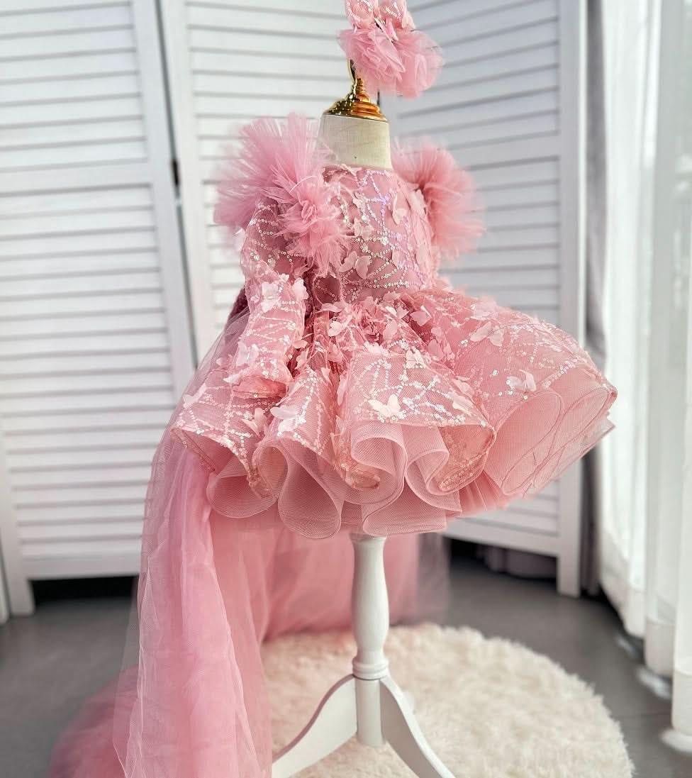 Girls Bow Flower Princess Dress Detachable Train | KLFFIGID