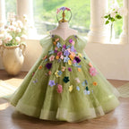 Green flower dress, fairy elegant girl dress, birthday party baby dress, Christmas New Year dress