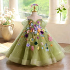Green flower dress, fairy elegant girl dress, birthday party baby dress, Christmas New Year dress