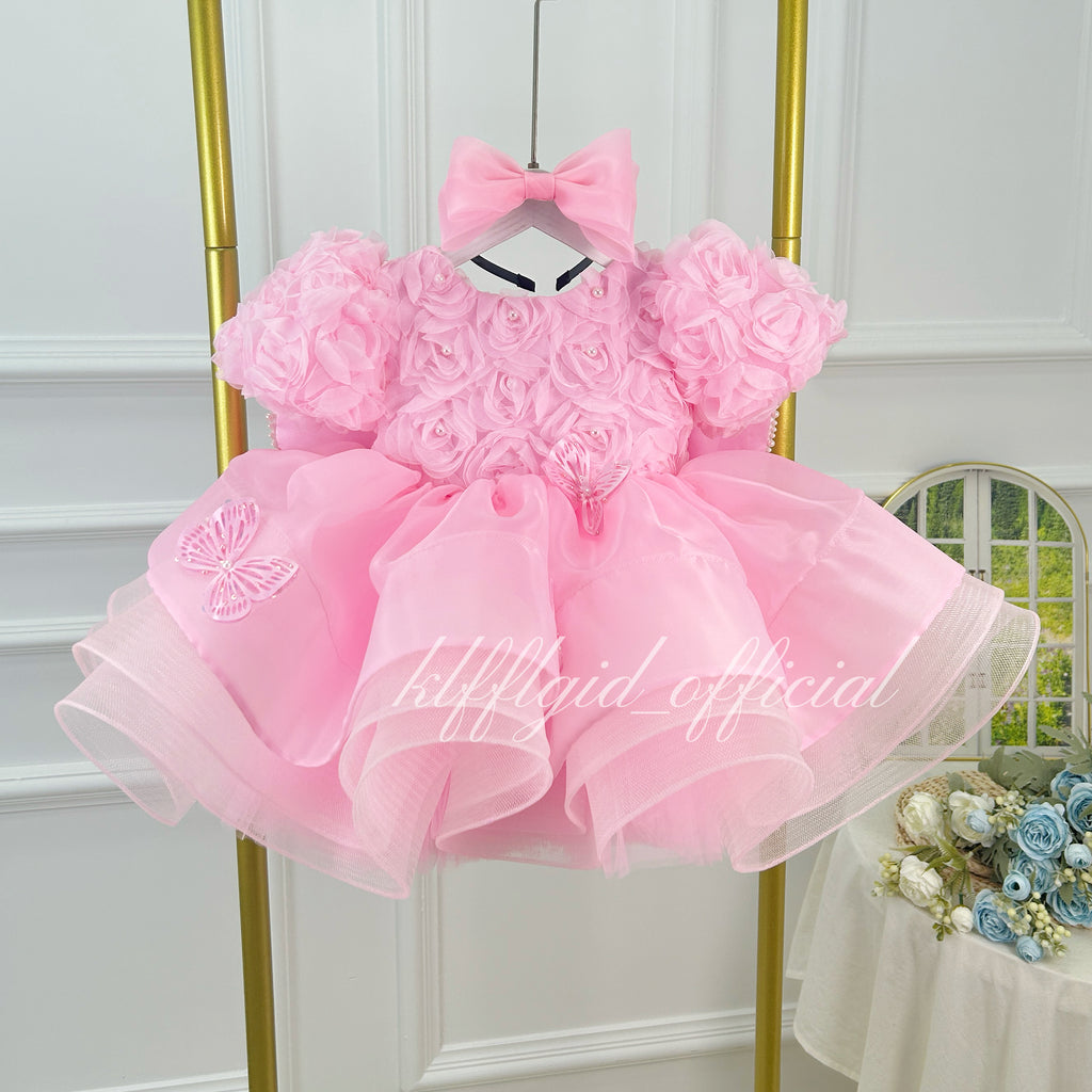 Toddlers Birthday dress Rose blossoms Pageant gowns for girls Burgundy   | KLFFLGID