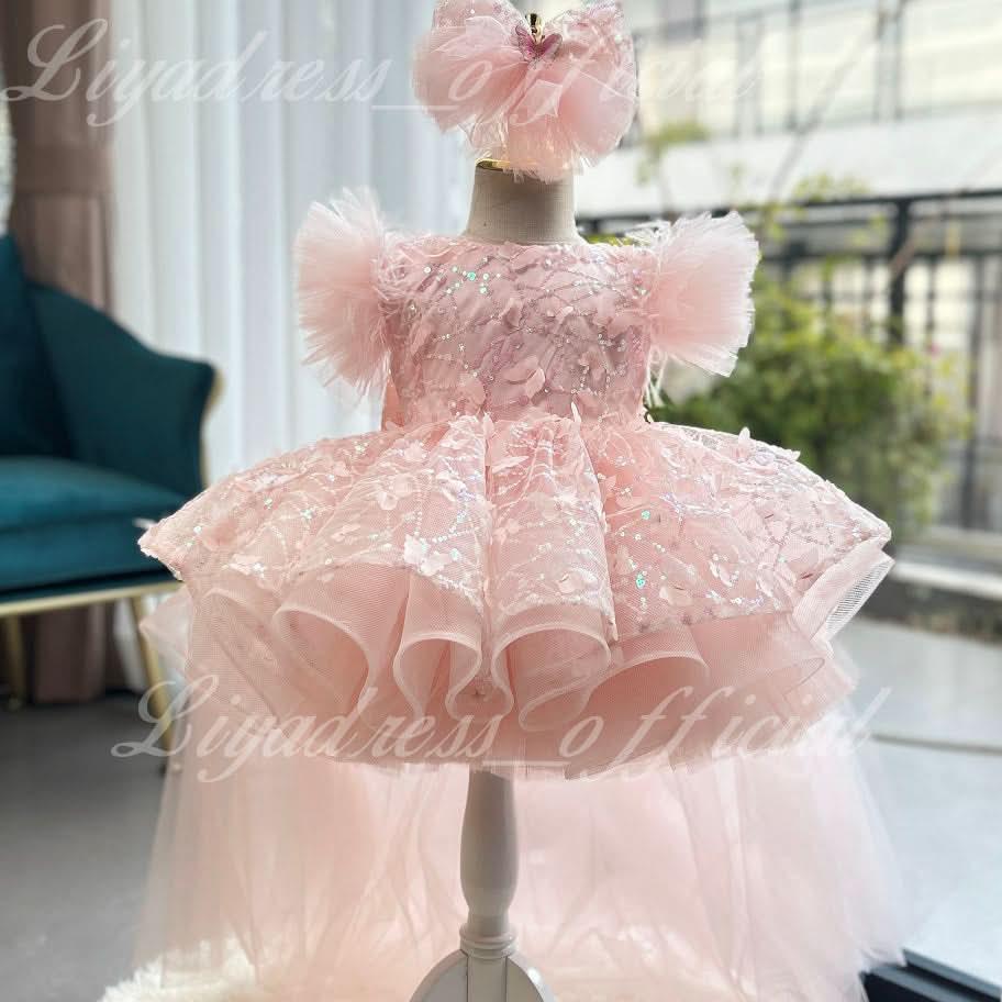 Girls Sleeveless Feather Butterfly Tail Birthday Evening Dress | KLFFIGID